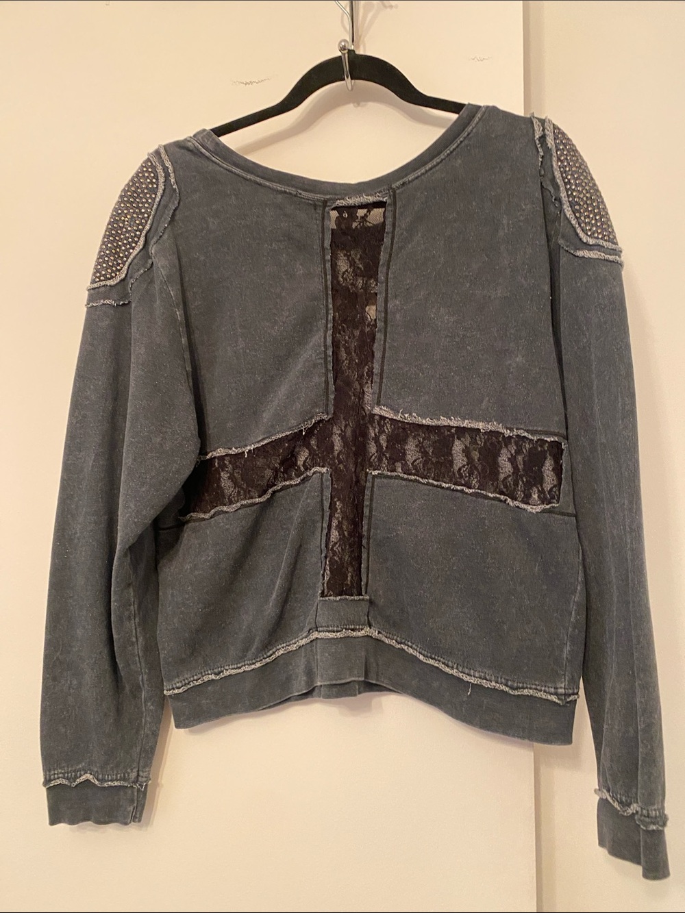 Skull Graphic Fringe Sweatshirt in Charcoal with Yellow Accent - Picture 2 of 2
